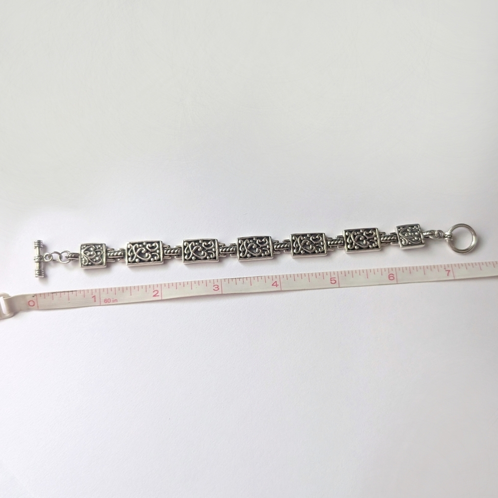 Sterling Silver Bracelet Rectangular Swirl Scroll… - image 3